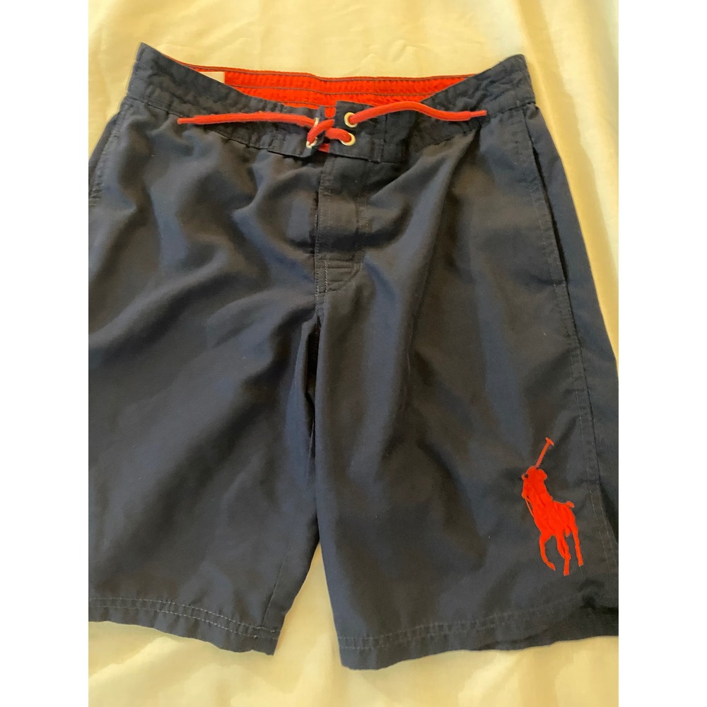 Polo Ralph Lauren Swim Trunks Kids Size M 10-12 Navy Blue Red Pony Logo Shorts